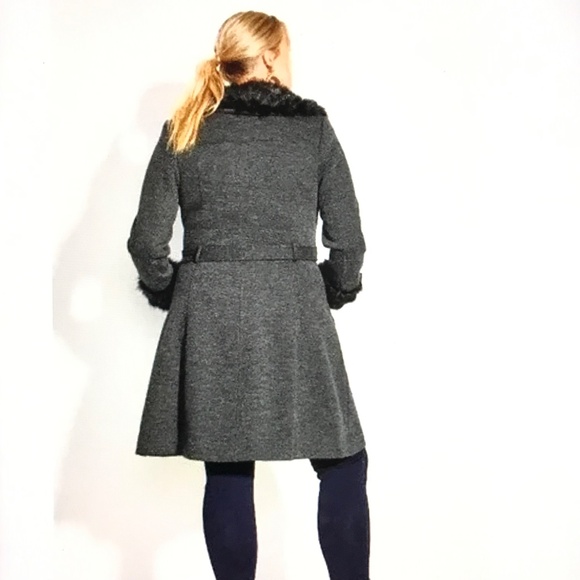 CITY CHIC Penny Lane Make Me Blush Coat Faux Fur Trim Black Gray Plus Size 14 - Picture 16 of 16